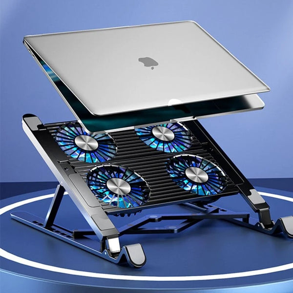 Foldable Alloy Laptop Stand with RGB Lights Silent 4-Fan Design for Portable Gaming Notebook 11-17.3 Inch