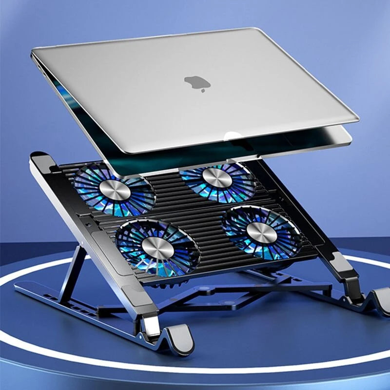 Foldable Alloy Laptop Stand with RGB Lights Silent 4-Fan Design for Portable Gaming Notebook 11-17.3 Inch
