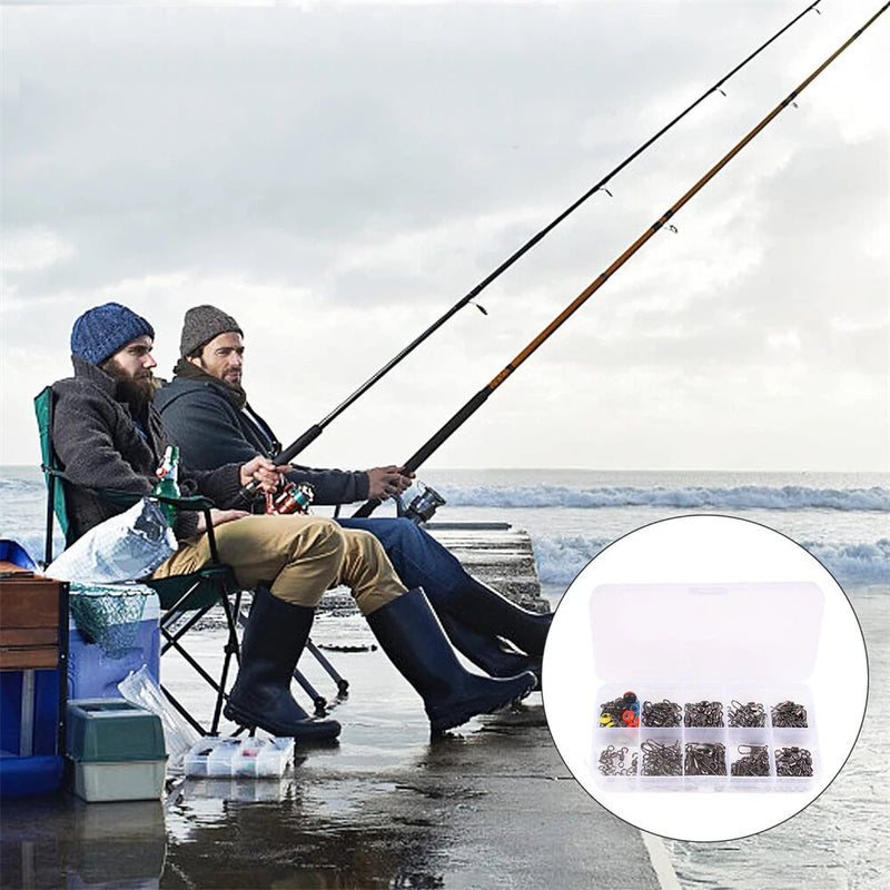 Anmuka 115pcs Fishing Connector Swivel Box Pack Pins Center Pass Swivels Sea Bean Bass Trout Fishing Accessories