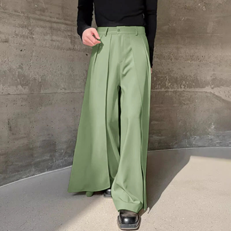 INCERUN Men Trendy Layered Skirt Pants Loose Fit Casual Comfortable Wide Leg Trousers with Side Pockets Plus Size