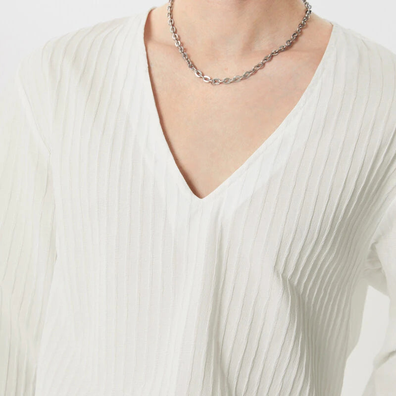 INCERUN Men Fashion V-neck Long Sleeve T-shirt Comfy Loose Fit Solid Color Tshirt Top for Men Plus Size, Spring Fall