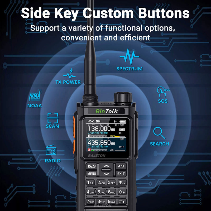 BinTolk BT7700 Walkie Talkie Multi Band Wireless Bluetooth Phone Programming Noise Reduction AM FM Type-C Charging Ham Radio for Outdoor Camping