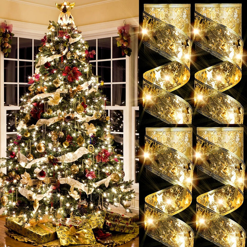 Festive Home Decor Ornament Christmas Tree Decoration Ribbon LED String Lights Christmas Tree Decoration Ribbon Led Light String Lights With Holiday Gift Box Bow Satin Copper Wire Lights