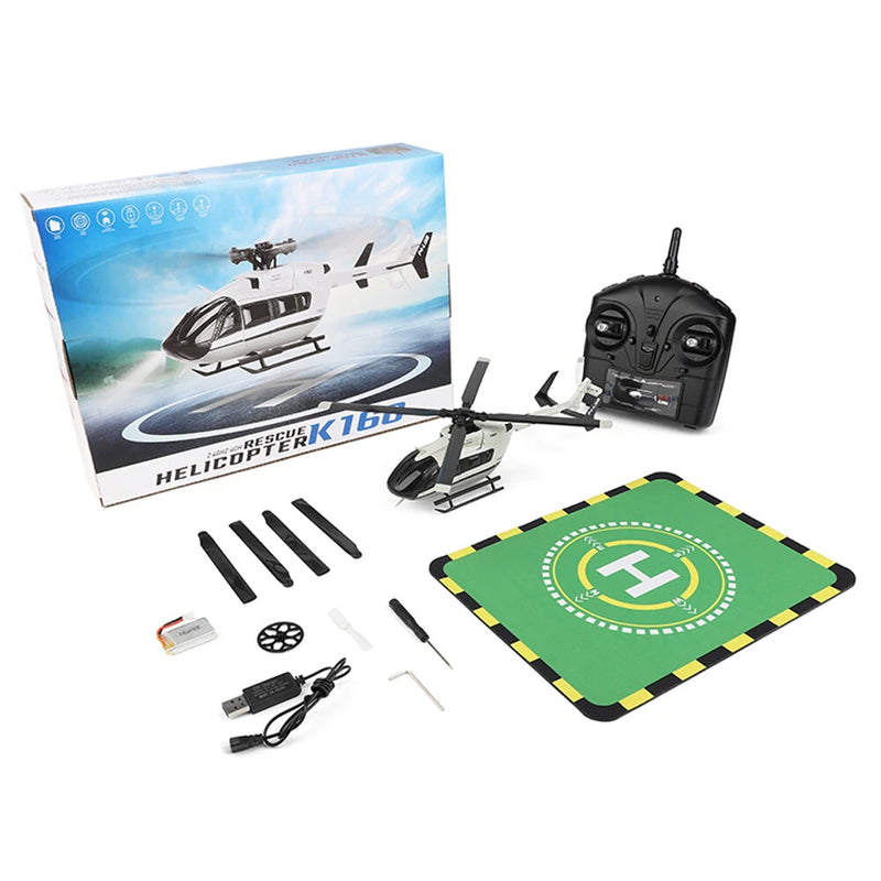 XK K160 2.4G 4CH 6-Axis Gyro Altitude Hold Brushless Motor Military Green Flybarless EC145 Scale RC Helicopter RTF