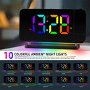 180  Rotation RGB Colorful Night Light Radio Projection Clock Projection Digital Alarm Clock With Night Light 2 USB Output Port 12H/24H FM Radio Time Projector LED Clock