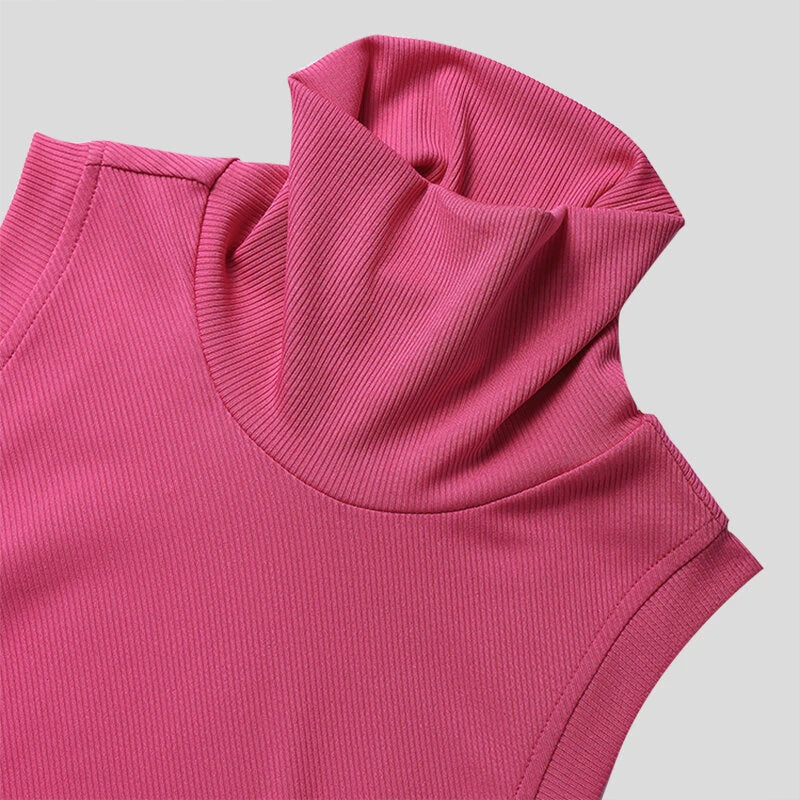 INCERUN Mens Tank Tops Fashion-forward Males Solid Color Knitted High-necked Vest Summer Comfy Sleeveless Men's Top Clothing