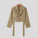 INCERUN Men Jackets Lapel Long Sleeve Solid Color Streetwear Male Short Coats Loose Casual Jackets With Belt S-5XL