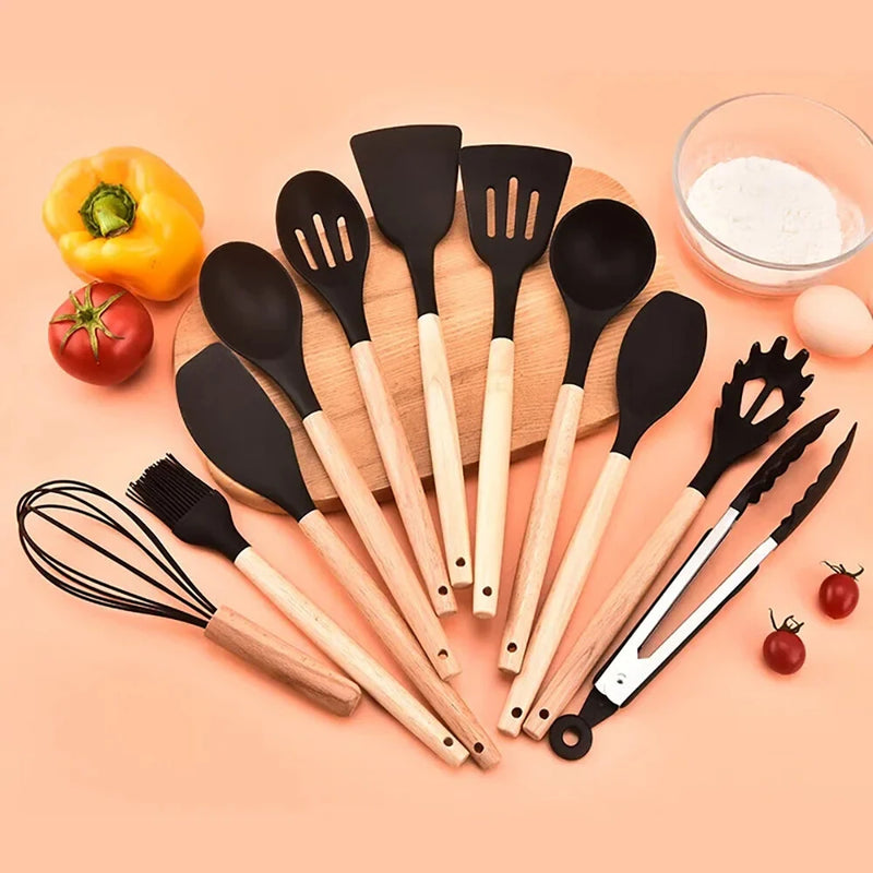 12PCS Food Grade Silicone Kitchenware Cutlery Turner Spatula Measuring Spoon Practical Cooking Tools Kitchen Cutlery Set