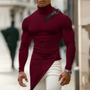 INCERUN Mens Textured High Neck Long Sleeve Knitted Sweater Comfortable High Stretch Fall Winter Tops for Male S-5XL