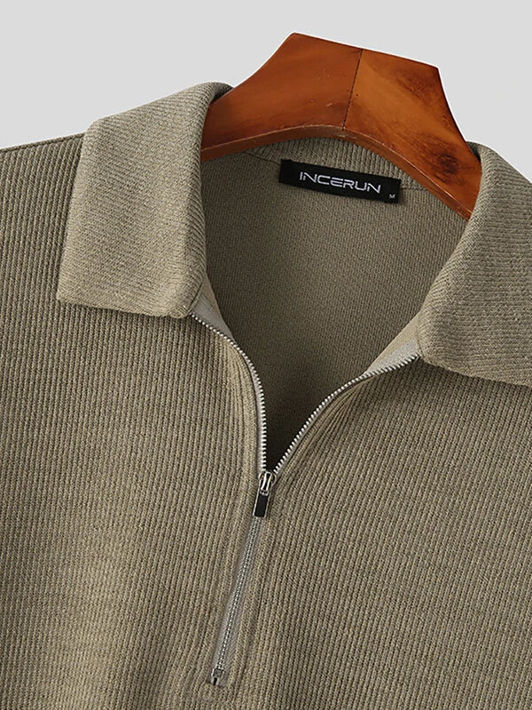 Mens Solid Knit Quarter Zip Long Sleeve Golf Shirt