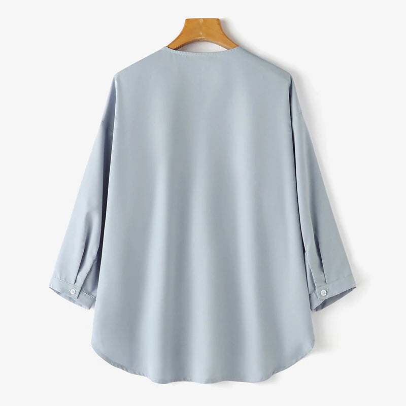 ZANZEA Womens Daily Casual Crew Neck Puff Sleeve Shirts Office Lady Button Up Solid Blouses with Pockets