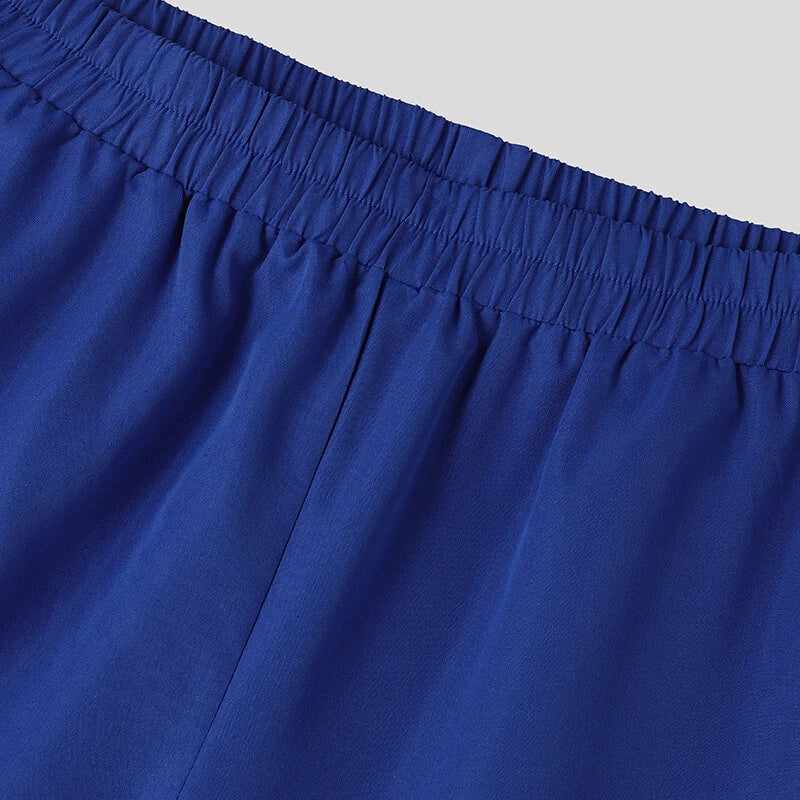 INCERUN Mens Zipper Big Pocket Pleated Design Pant Wide Legged Trousers Casual Solid Color Elastic Waist Pant S-5XL