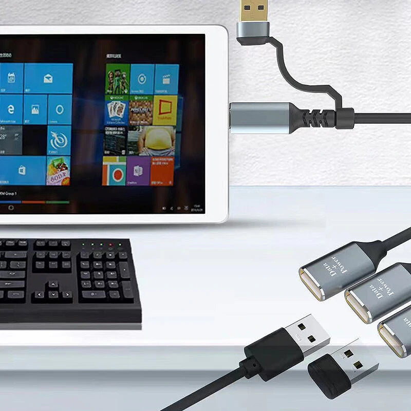 3-in-2 Multifunctional USB-C Hubs USB/Type-C Male to USB2.0*3 Female Multi Splitter Adapter OTG USB Power Adapter for Laptop Tablet Phone U Disk
