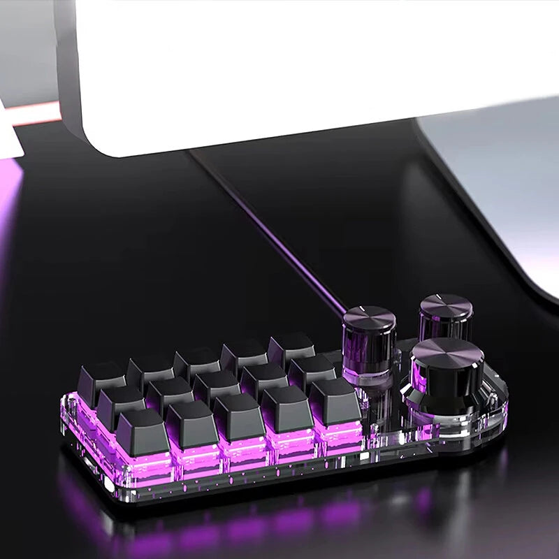 15-Keys Programming Custom Macro Mechanical Keyboard with Three Knobs Tri-mode Wireless bluetooth RGB Gaming Keypad Hot-Swap Driver-free Macropad for PC Laptop Computer