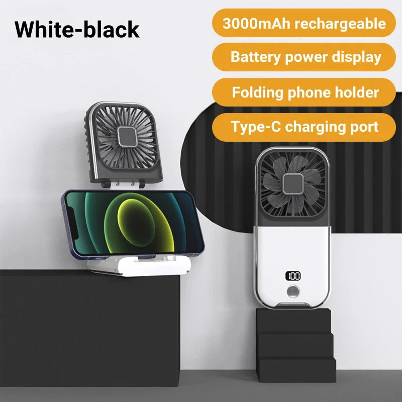 Mini Portable Outdoor Hand Fan Hanging Neck Fan USB Charging 3000mAh Battery Powered 180 Folding Wireless Table Air Cooling Fan