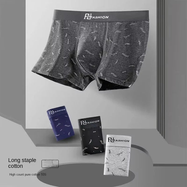 4Pcs Mens Underwear Soft Breathable Cotton Trunks Plus Size Boxer Briefs Short Mid Waist Print Flat Corner Pants