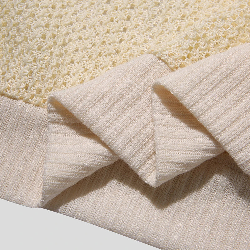 INCERUN Mens Hollow Out Crew Neck Sleeveless Vest Sold Color Sheer Knit Crew Neck Tank Top for Male