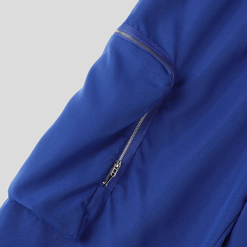 INCERUN Mens Zipper Big Pocket Pleated Design Pant Wide Legged Trousers Casual Solid Color Elastic Waist Pant S-5XL