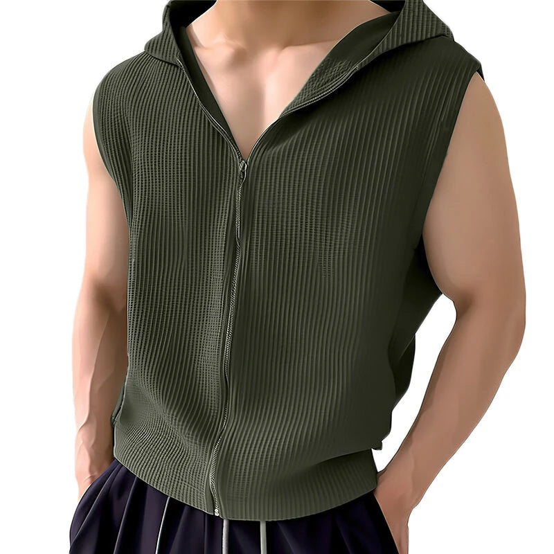 INCERUN Zip-Up Hooded Tank Top for Men Comfy Solid Color Men Vest Summer Daily Sleeveless Male Clothing