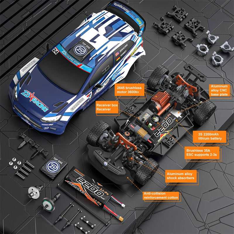 ZD Racing RX12 RTR 1/12 2.4G 4WD 80km/h 3S Brushless Drift Rally RC Car Gyro Metal Chassis Gear Oil Filled Shock LED Light Rocket Motor ESC High Speed Vehicles Models Toys
