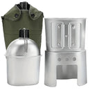 IPRee Aluminum Water Canteen Cup Wood Stove Pouch Set Portable Military Canteen for Outdoor Camping Survival Experience Hiking Backpacking