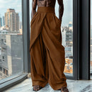 INCERUN Mens Ruched Crossover Design Pant Fashion Solid Color High Waist Casual Long Trousers for Male