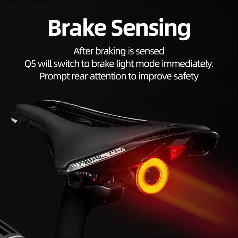 ROCKBROS Q5 Smart Auto Brake Sensing Bicycle Taillight Vibration Sensor Wake-up IPX6 Waterproof USB Charging Bike Rear Light for Night Riding
