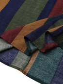 Women Vintage Striped Artsy O-Neck Short Sleeve Green Mid-Calf Length Dress