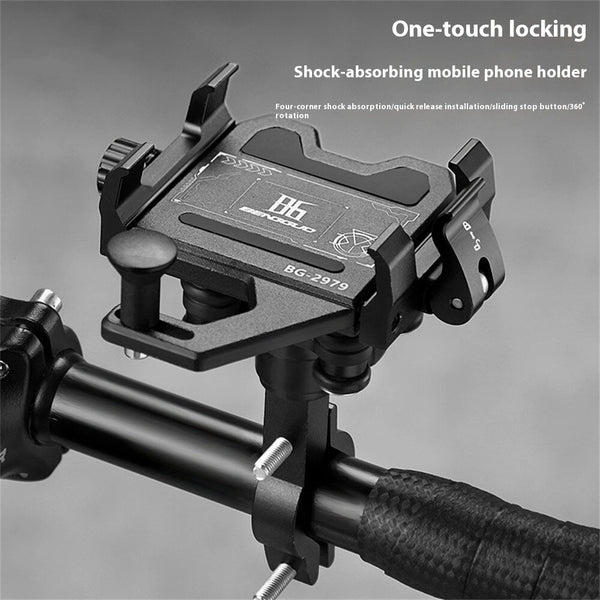 BENGGUO Aluminum Alloy Bike Phone Mount Quick Release Shock-absorbing Anti-slip Universal Motorcycle Handlebar 360 Rotation Phone Holder