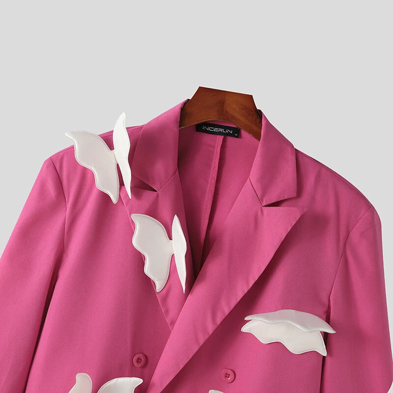 INCERUN Men Blazer Stylish Butterflies Design Long Sleeve Suit Jacket for Fashion-Forward Party Male Top Clothing
