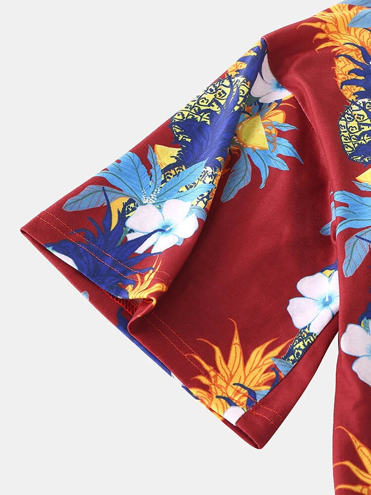 Mens Fashion Floral Printing Crew Neck Breathable Short Sleeve Casual T-Shirts