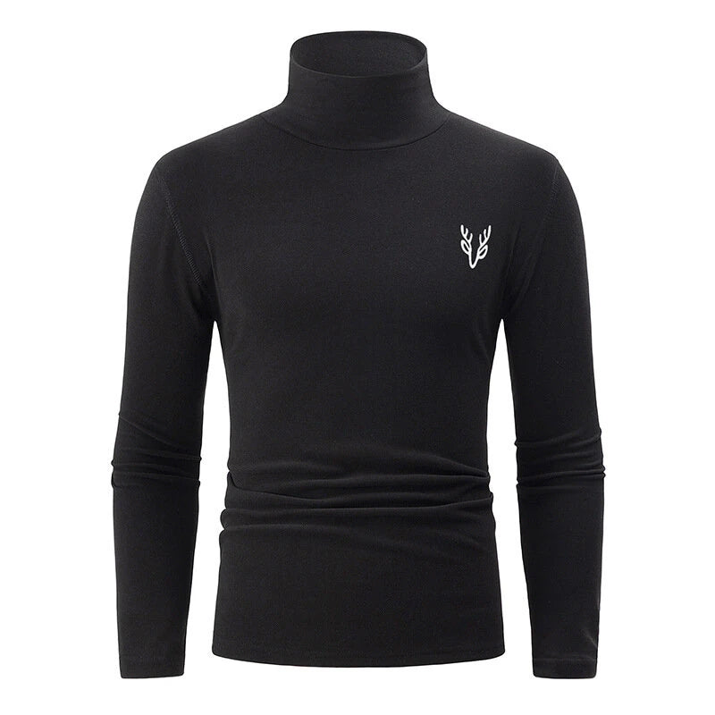TENGOO Men's Black Fleece Turtleneck Warm Base Layer Shirt In Autumn Winter Casual Comfortable Long Sleeve Thermal Top