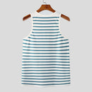 INCERUN Men Tanks Top Blue White Knitted Undershirt with Horizontal Stripes Buckle Back High Stretch Vest for Men