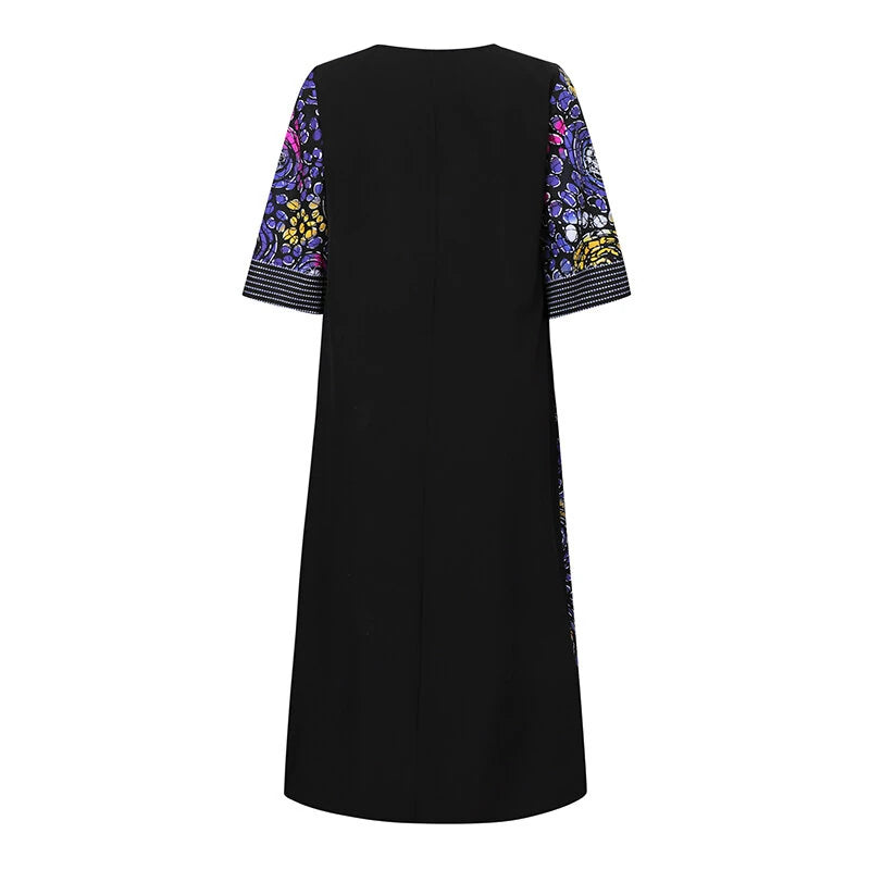 VONDA Womens Elegant Half Sleeve Noble Crew Neck Printed Maxi Dresses (Plus Size)