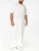 Men Solid  Front Zipper Round Neck Short Sleeve Casual Robe Shirts