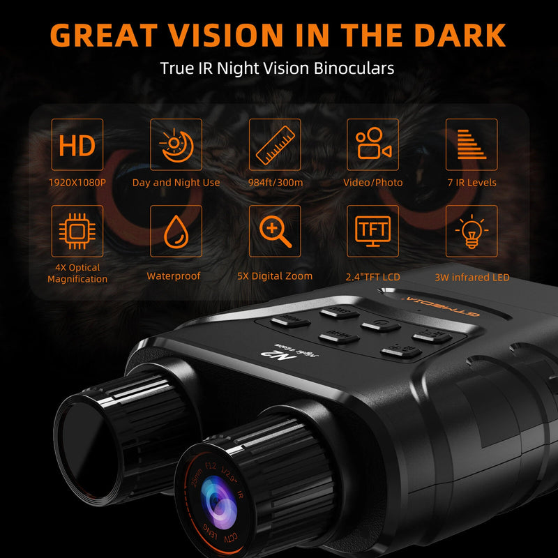 GTMEDIA N2 Night Vision Binoculars Night Vision Goggles with 2.4-inch Screen 5x Zoom Adjustable Brightness 1080P HD Video Recording for Outdoor Activities Wildlife Observation