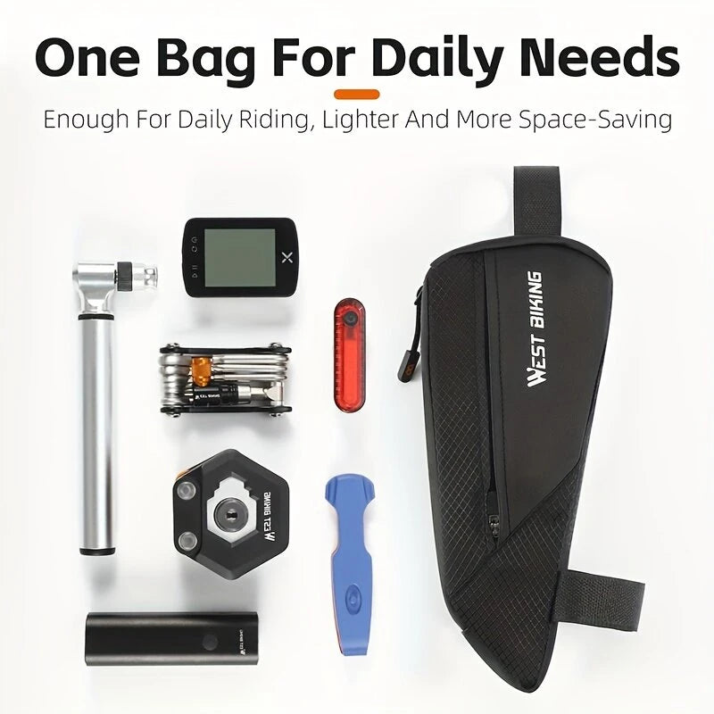WEST BIKING 1L Bicycle Top Tube Bag Narrow Side Design Velcro Fastening Portable Zipper Storage Cycling Bag for MTB & Road Bikes