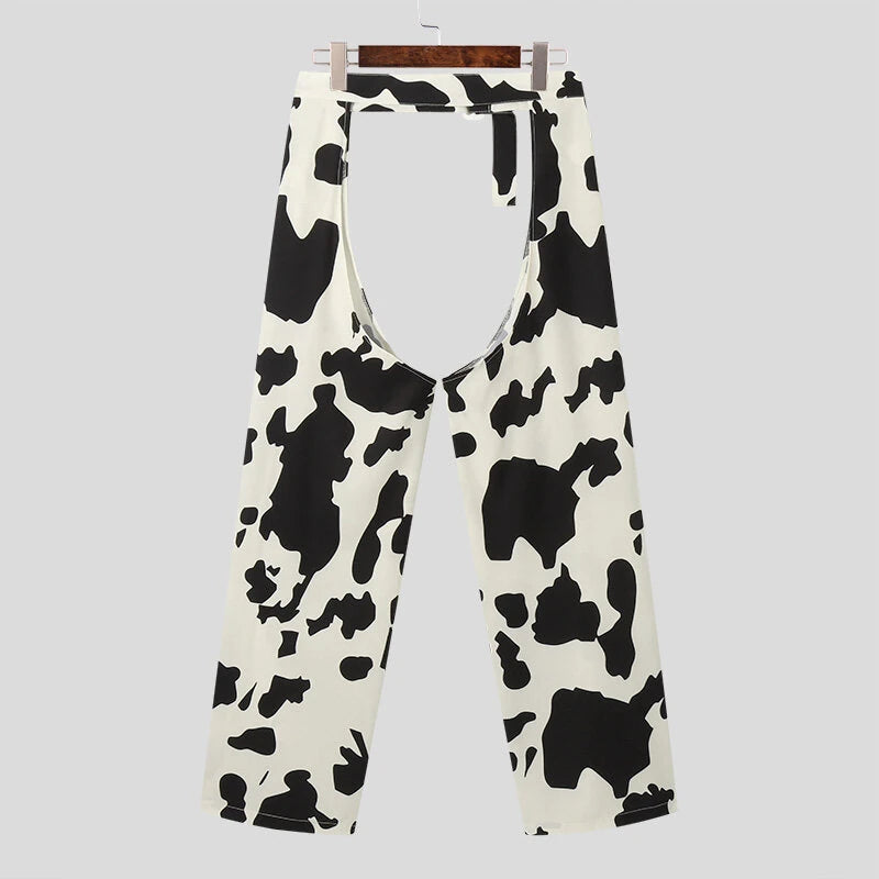 INCERUN Men Pants Fashion Milk Print Scooped Pants Summer Party Button Trousers Male Clothing Bottoms