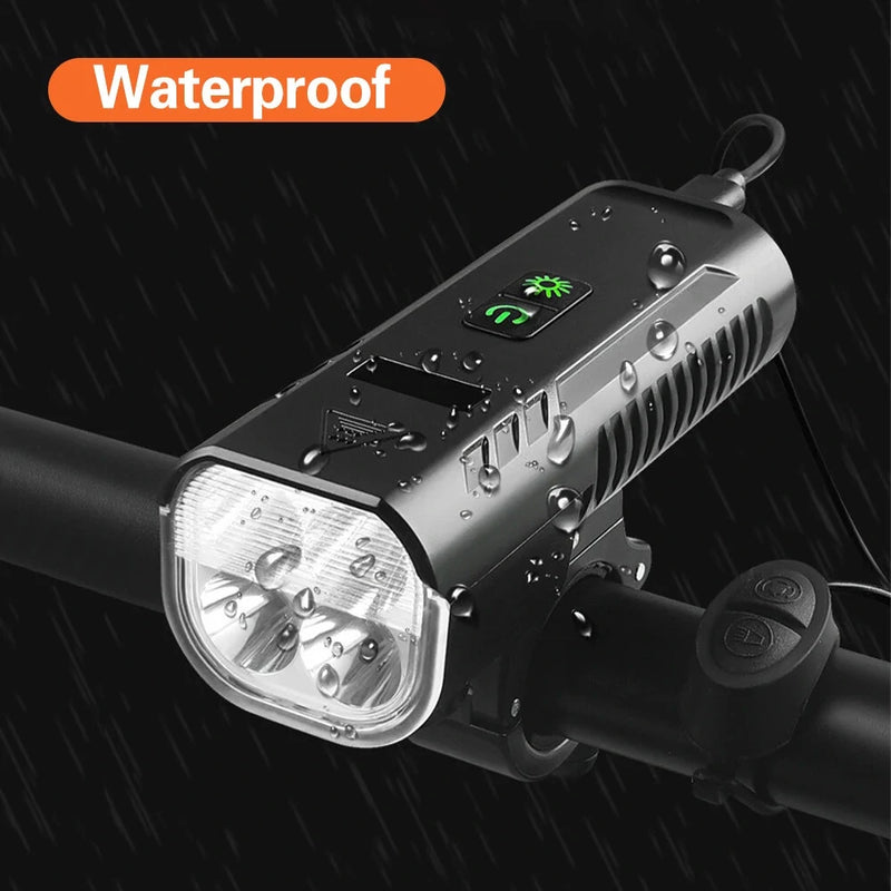 BENGGUO 3 in 1 Bike Headlight 1000Lm Brightness 4400mAh High Capacity Power Bank 8 Light Modes Waterproof Bicycle Front Light with 130db Horn for Night Cycling