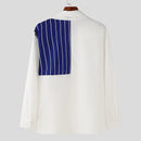 INCERUN Stylish Men's Color-block Striped Long-sleeve Shirt Fashion Design Lapel Top Large Size Loose Fit Men S-5XL