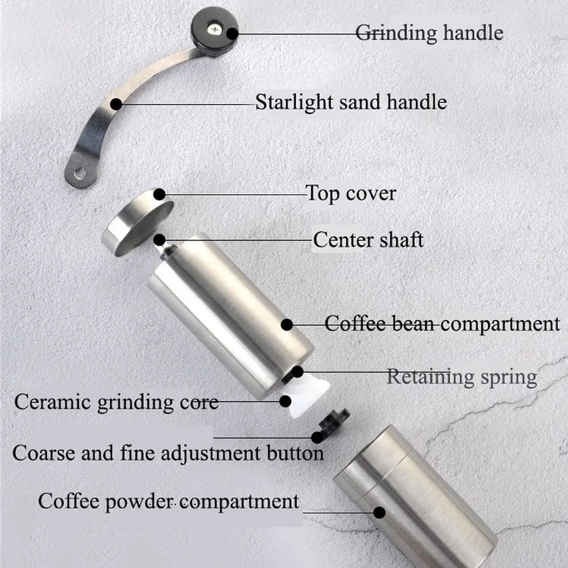 Portable Stainless Steel Manual Coffee Grinder Ceramic Grinding Core Adjustable Grinding Coarseness Hand Crank Coffee Machine