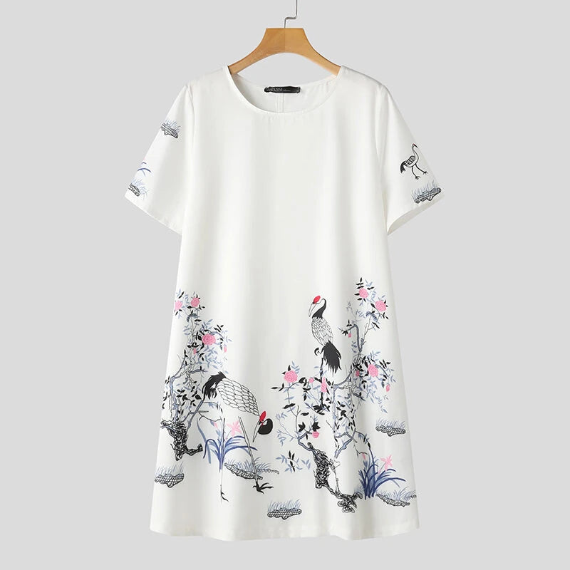 ZANZEA Elegant Style Women's Dresses Casual Short Sleeved Party Floral Printed Loose Mini A-Line Dress