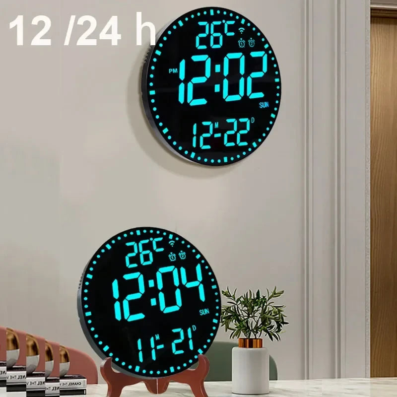 Tuya APP Smart Wifi Wall Clock RGB Calendar Clock Living Room Digital Wall Clock App Intelligent Control Colorful LED Wall Calendar Clock Date Temperature Display