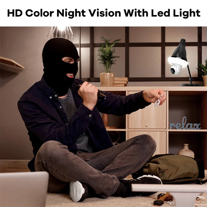 Guudgo Tuya 3MP WiFi Blub Camera Wireless PTZ IP Cam Color Night Vision Motion Detection Two-way Talk Outdoors Security Cameras APP Phone Control
