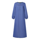 ZANZEA Women Vintage Round Neck Denim Dresses Casual Lantern Sleeve Solid Maxi Dress