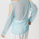 INCERUN Mens T-shirt Fashion Scooped Long Sleeves Tshirt Thin Mesh See Through Lace Up Design Tee Summer Cool Party Top Male