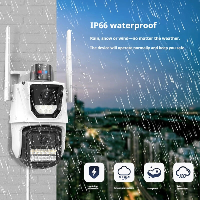 Guudgo 6MP Dual Lens Wireless Security Camera 360 Panoramic View AI Human Detect Color Night Vision Motion Alert IP66 Waterproof Surveillance Outdoors CCTV Cameras