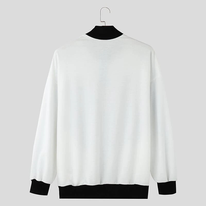 INCERUN Mens Contrast Color Print Half-Zip Long Sleeve Hoodie Sports Stand-up Collar Pullover Hoodies