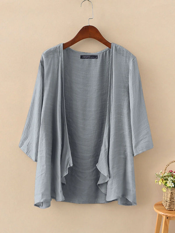 ZANZEA Plus Size Womens Cardigans Solid Color Cape Summer Beach Sunscreen Linen Cardigan