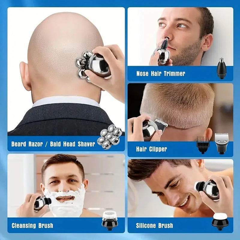 5 in 1 Men's Electric Shaver With 7 Blades LCD Display Razor USB Rechargeable Shaver Nose Hair Trimmer Facial Cleaning Brush Set